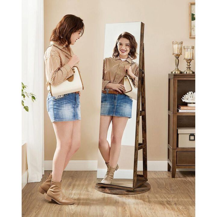 Hivvago Black Wood Jewelry Cabinet Armoire Organizer Freestanding Rotating Mirror