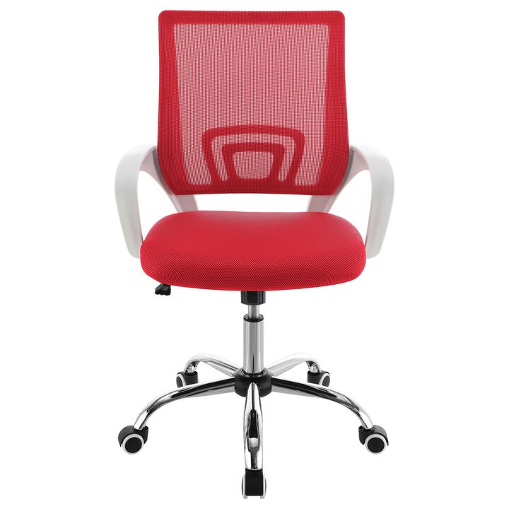 Fera Rolling Office Chair, Adjustable Chrome Base, Red Mesh Fabric - Benzara