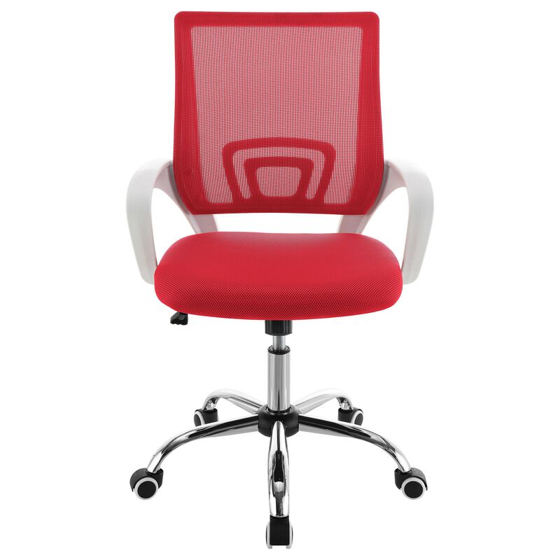 Fera Rolling Office Chair, Adjustable Chrome Base, Red Mesh Fabric - Benzara