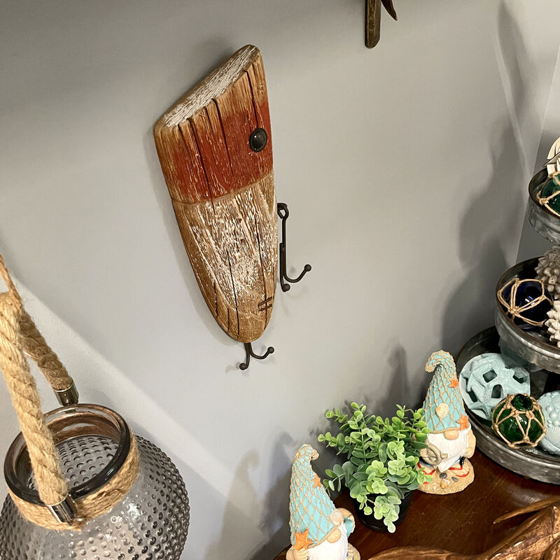 Rustic Wooden Fishing Lure Wall Hook &ndash; Distressed Wood & Metal Double Hooks, 14 Inch Coastal Nautical Decor, Entryway Key Hat Leash Holder, Cabin Lake House Farmhouse Wall Mounted Organizer image number 8