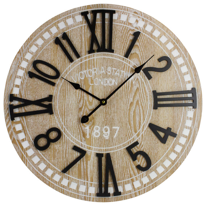24" Battery Operated Round Wall Clock with Roman Numeral and Block Numbers