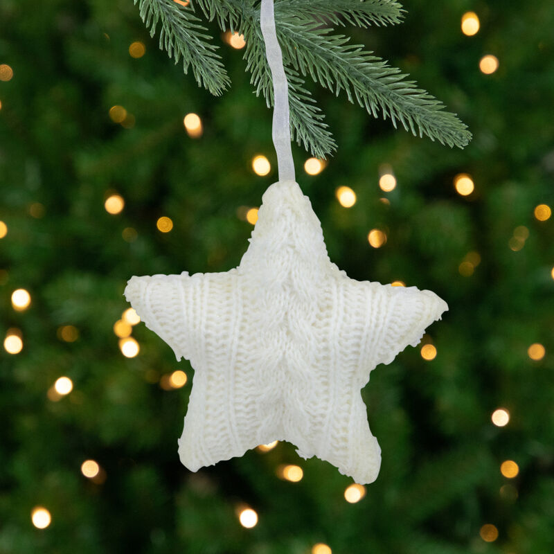 4" Cream Cable Knit Star Christmas Ornament image number 1