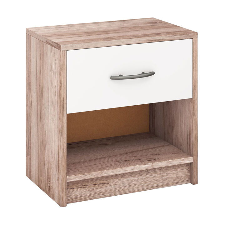 Bedside Table Nightstand with Drawer and Open Storage Shelf