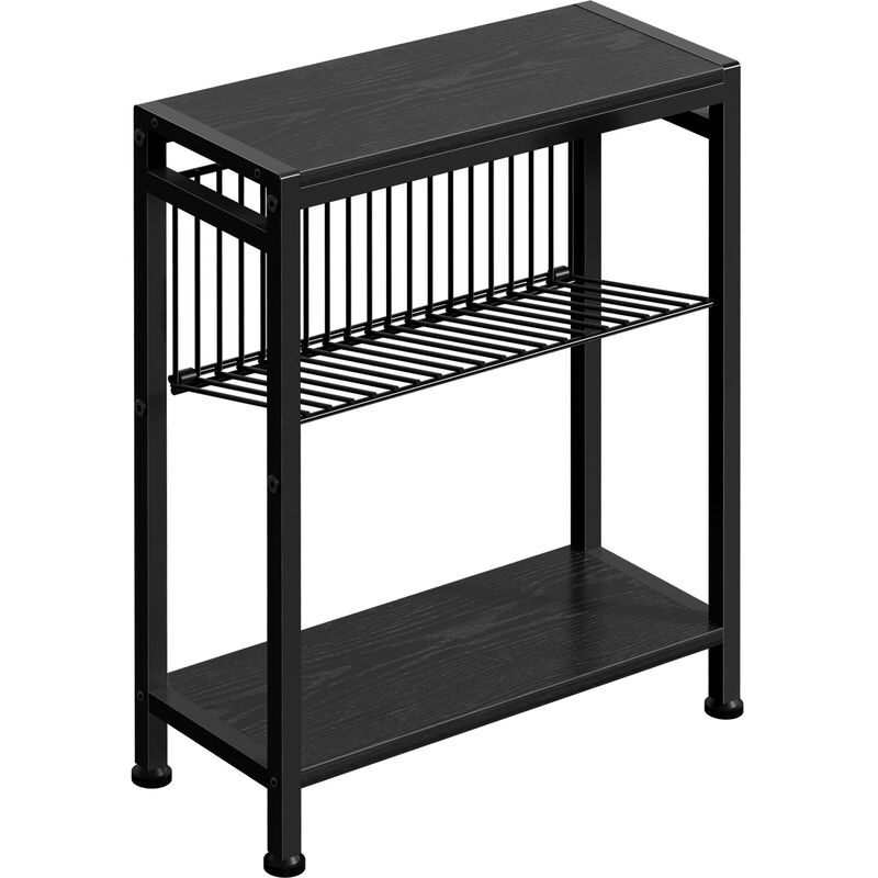 Homedawn Small End Table for Small Space, 3-Tier Narrow Side Table with Magazine Holder,Small Nightstand, Skinny Snack Couch Tab