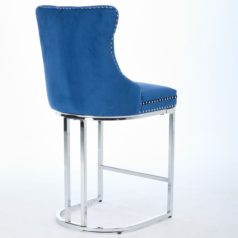 Streamdale 25" Velvet Counter Height Bar Stools (2 Pack) with Button Back and Metal Legs