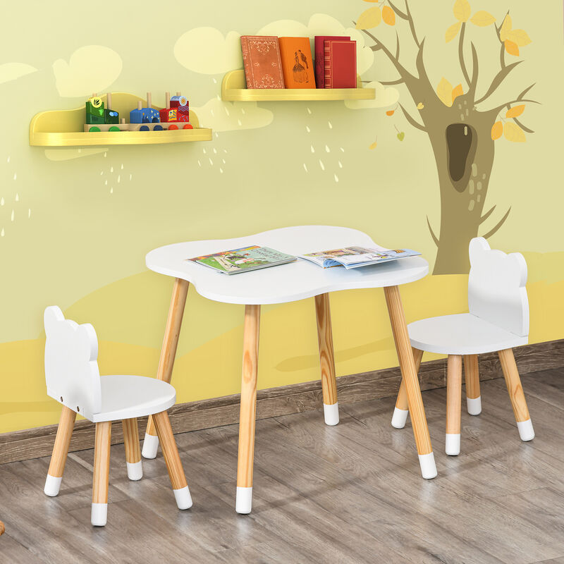 Kids Table and Chair Set for Art, Meals, Lightweight Wood Homework Center, White