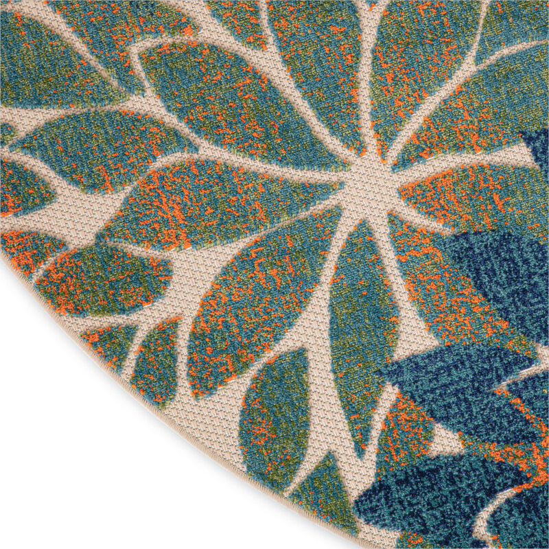 HomeRoots 5' Blue Green And Yellow Round Floral Indoor Outdoor Area Rug image number 4