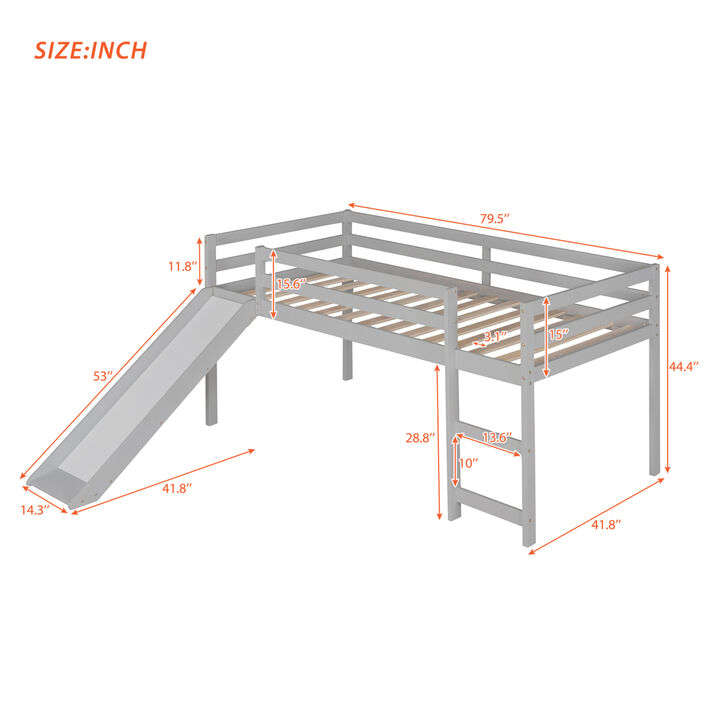 Loft Bed with Slide, Multifunctional Design, Twin (Gray)(OLD SKU: WF191904AAE)