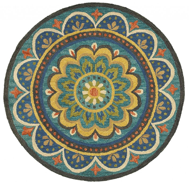4 Round Blue Floral Mandala Area Rug