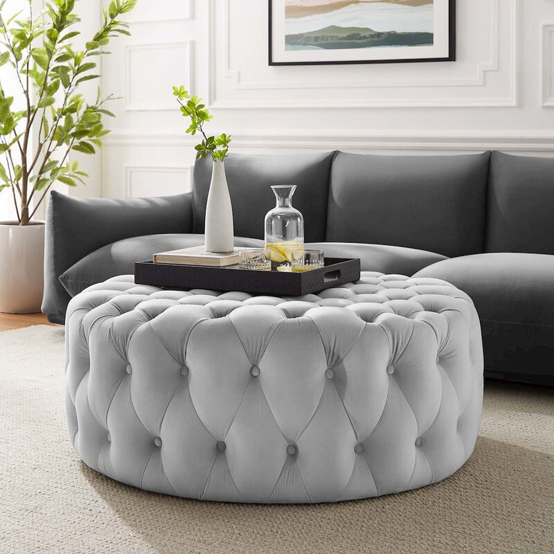 Amour Tufted Button Large Round Performance Velvet Ottoman image number 3