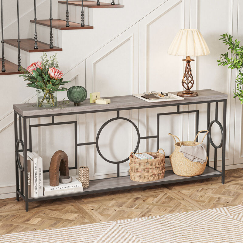 Slim Console Table with Faux Marble Top and Open Storage Shelf – Perfect for Hallways