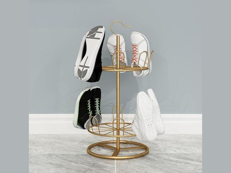 Shoe Organizer 2 Tier Black Revolving Round Iron Tree Rack