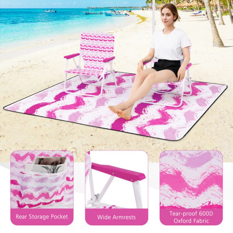 4 Pieces Beach Umbrella Set with 2 Foldable Chairs and Picnic Blanket-Blue image number 4