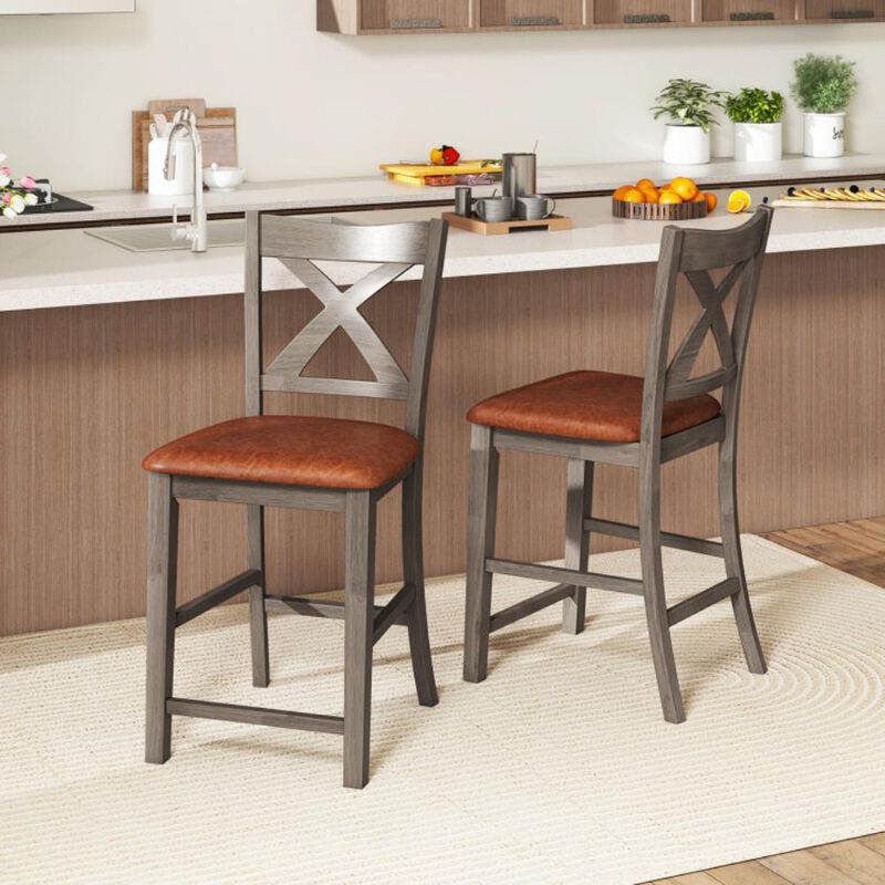 Hivvago Bar Stools Set of 2 with Cross Back and Faux Leather Upholstered Seat
