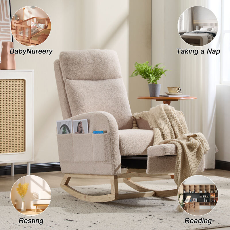 Upholstered Modern Rocking Chair with Solid Wood Legs and Ergonomic High Backrest image number 2