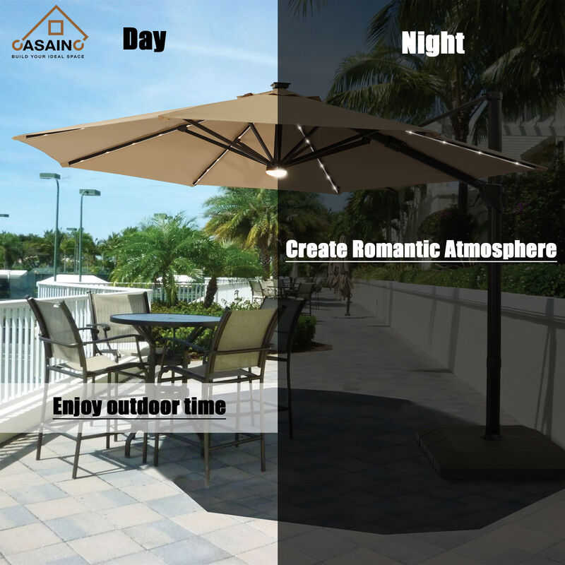 11-ft Solar Powered Cantilever Patio Umbrella with LED.