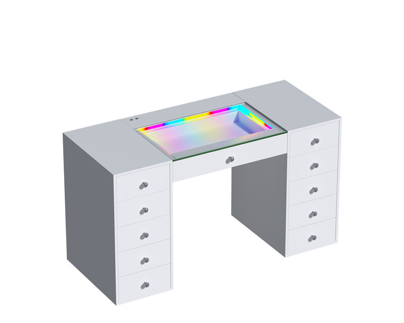 VANITII 11 Drawers Modern Makeup Vanity Desk  with RGB Lights for Bedroom White 3 packages (Need Assembled by yourself)