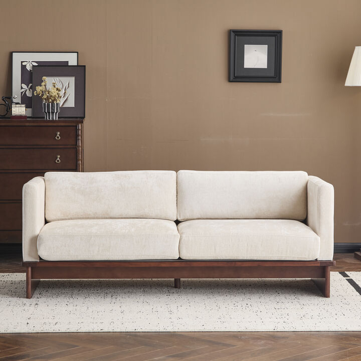 Christopher Knight Home Miranda 77'' Modern 3-Seater Rubberwood Upholstered Sofa with Thick Cushions