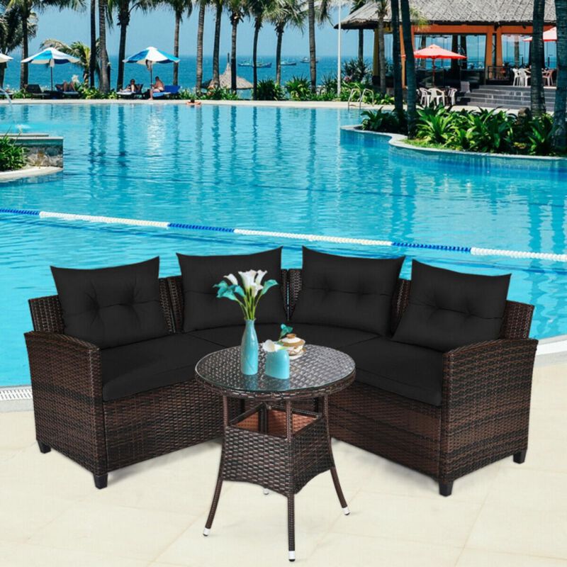 4 Pieces Furniture Patio Set Outdoor Wicker Sofa Set