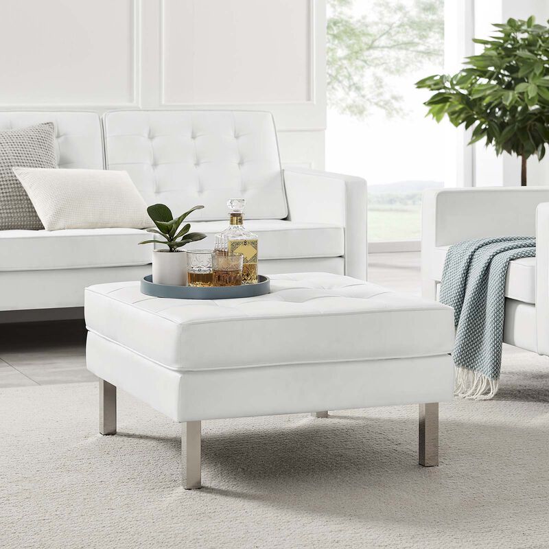 Loft Tufted Vegan Leather Ottoman image number 1