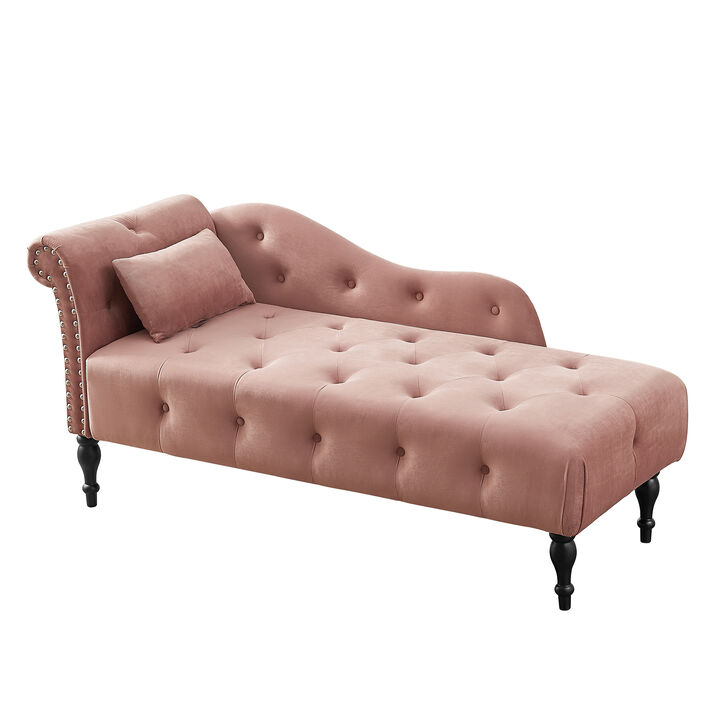Merax Velvet Chaise Lounge Buttons Tufted Nailhead Trimmed Solid Wood Legs