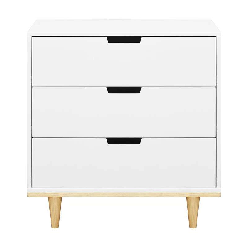 Hivvago Modern Mid-Century Style 3-Drawer Dresser Chest in White Natural Wood Finish