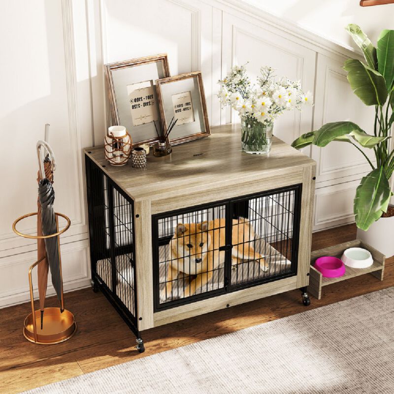 Steel Frame Dog Crate with Flip-Up Access, 3 Secure Doors & Removable Tray For Dogs image number 2