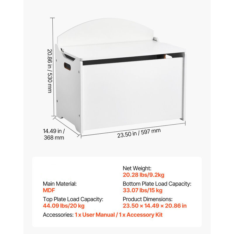 Wooden Toy Storage Bench with Backrest and Large Storage Cabinet for Kids-White image number 2
