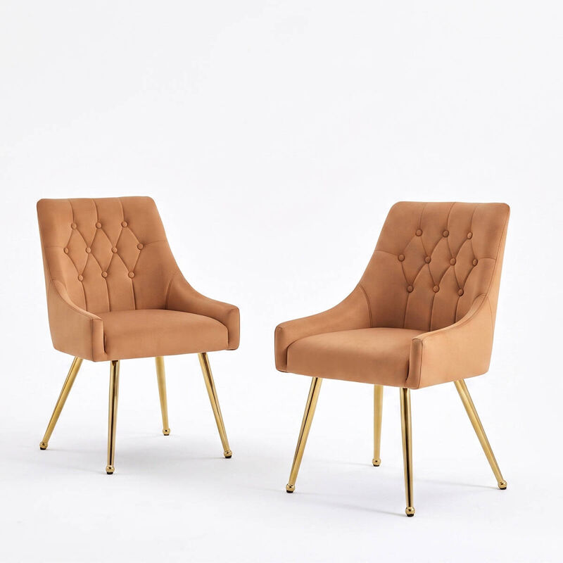 Set of 2 Faux Leather Dining Chairs Diamond Tufted Open Back Side Chairs with Metal Handle Spring and Foam Cushioned Accent Chairs image number 0