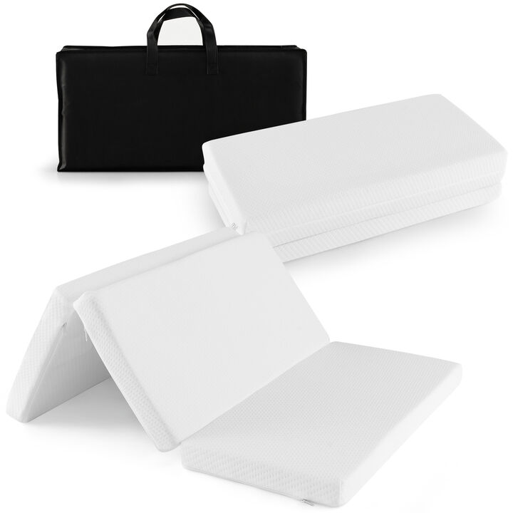 Portable Tri-fold Pack and Play Mattress Pad with Gel-Infused Memory Foam-White