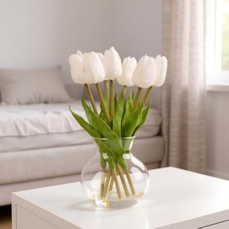 White Artificial Tulip Flower Stems Vase Filler Flowers Arrangement image number 3