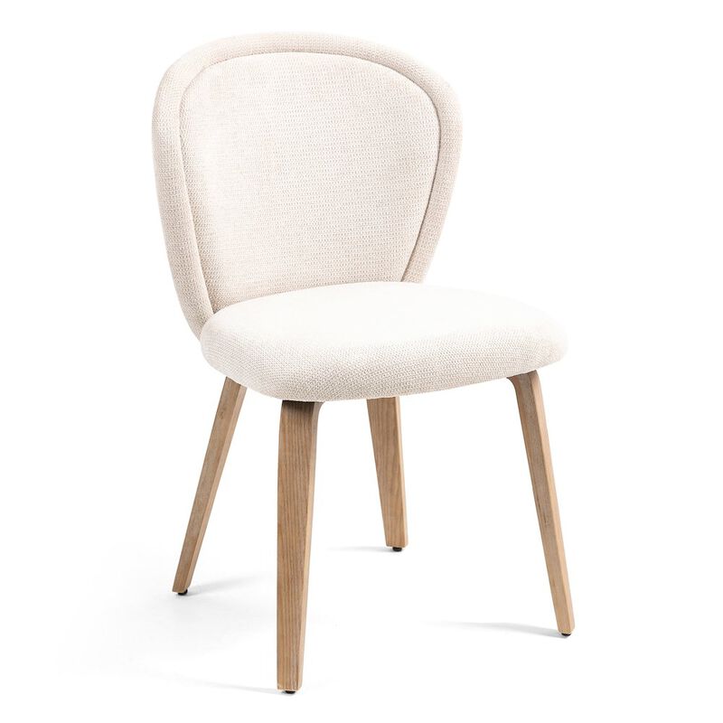 Glamour Home Set of 2 Bernt Beige Washed Woven Fabric Dining Chair with Natural Wood Legs