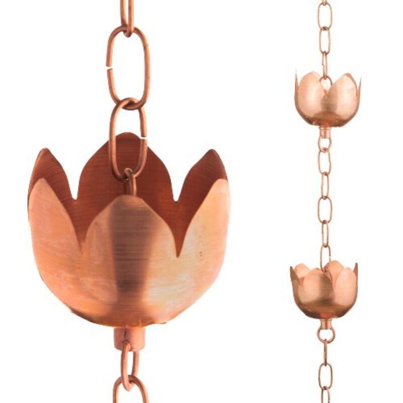 Marrgon Copper Rain Chain - Tulip Style Cups for Gutter Downspout Replacement