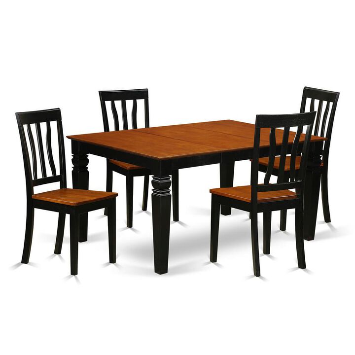 5 Pc Kitchen Table set with a Dining Table and 4 Wood Kitchen Chairs in Black