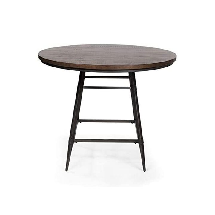 Wood and Metal Frame Counter Height Table, Weathered Brown and Black-Benzara