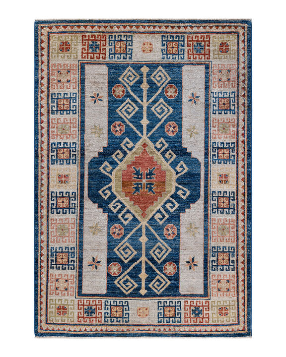 Oushak, One-of-a-Kind Hand-Knotted Area Rug  - Blue, 4' 0" x 5' 11"