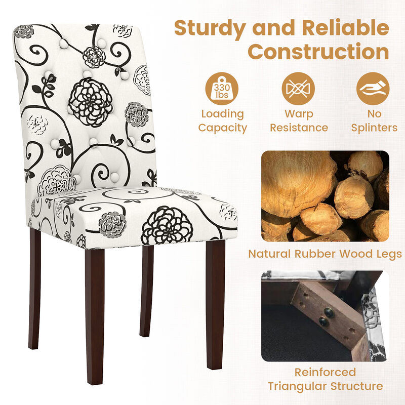 Set of 2 Button Tufted Wooden Dining Chairs, Fabric Upholstered with High Curved Back image number 6