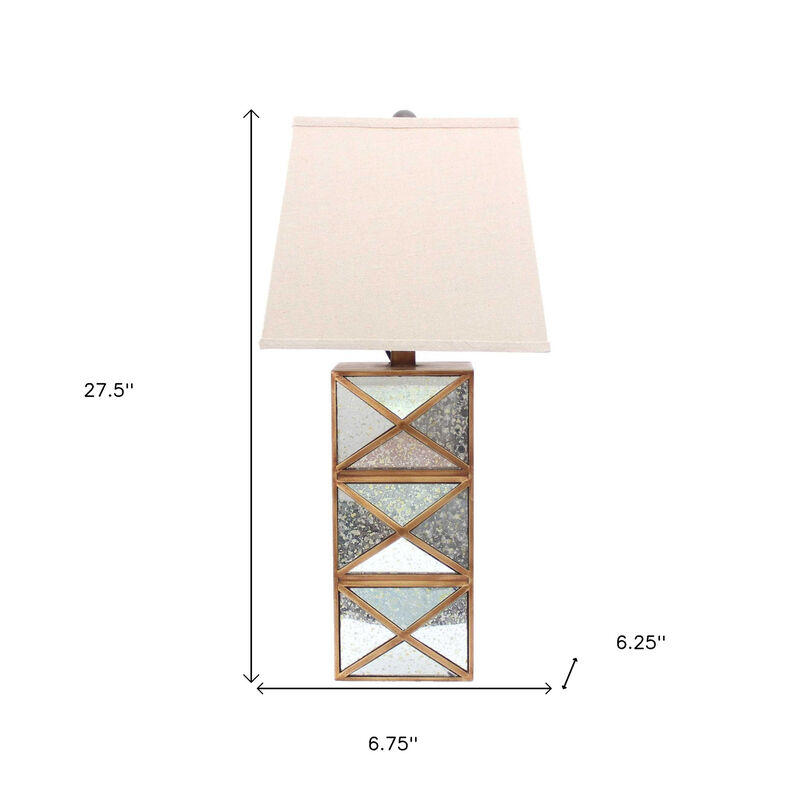 Hivvago 28" Distressed Gold And Silver Metal Bedside Lamp With Beige Shade