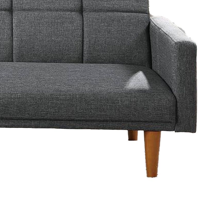 Fabric Adjustable Sofa with Square Tufted Back, Light Gray