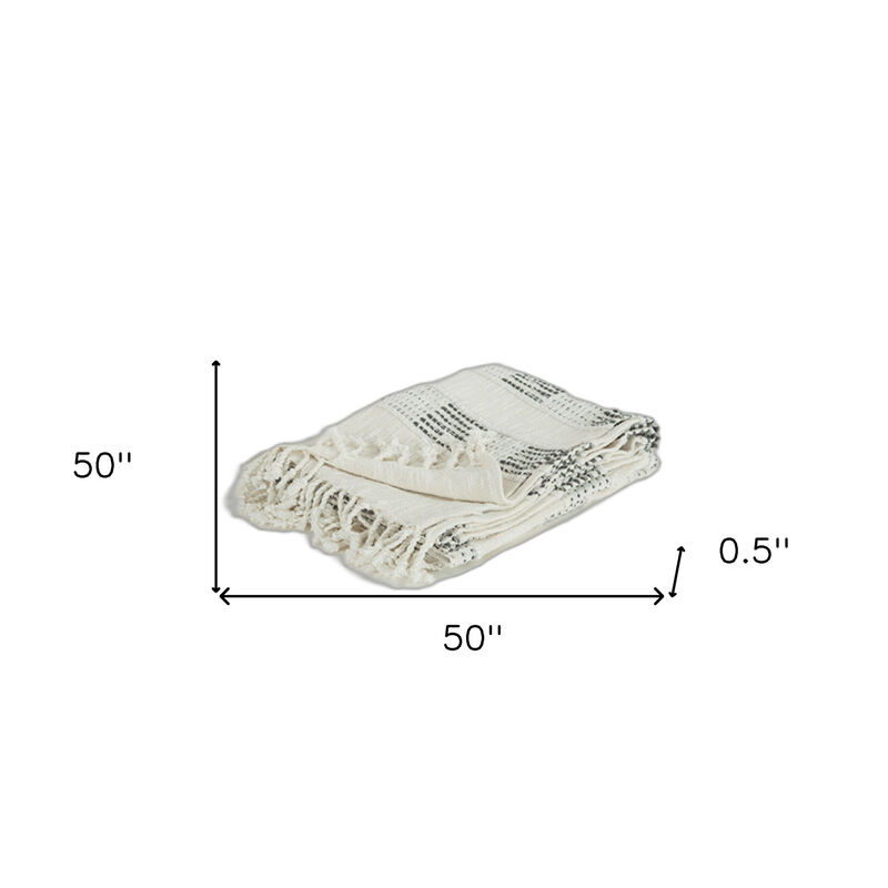 HomeRoots Beige and Gray Woven Cotton Throw Blanket with Fringe image number 3