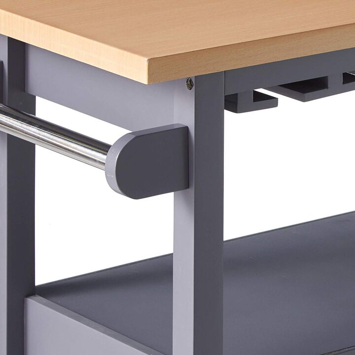 Kings Brand Furniture Wood Kitchen Storage Serving Cart with Wine Rack (Grey/Natural)