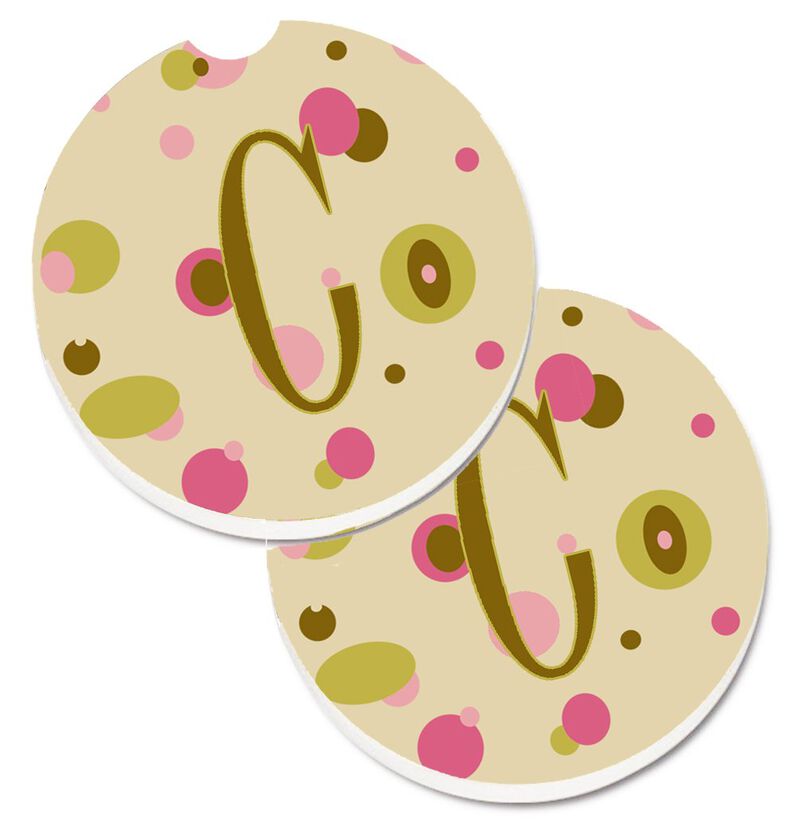 Caroline's Treasures Letter C Initial Monogram - Tan Dots Set of 2 Cup Holder Car Coasters CJ1004-CCARC, 2.56, Multicolor