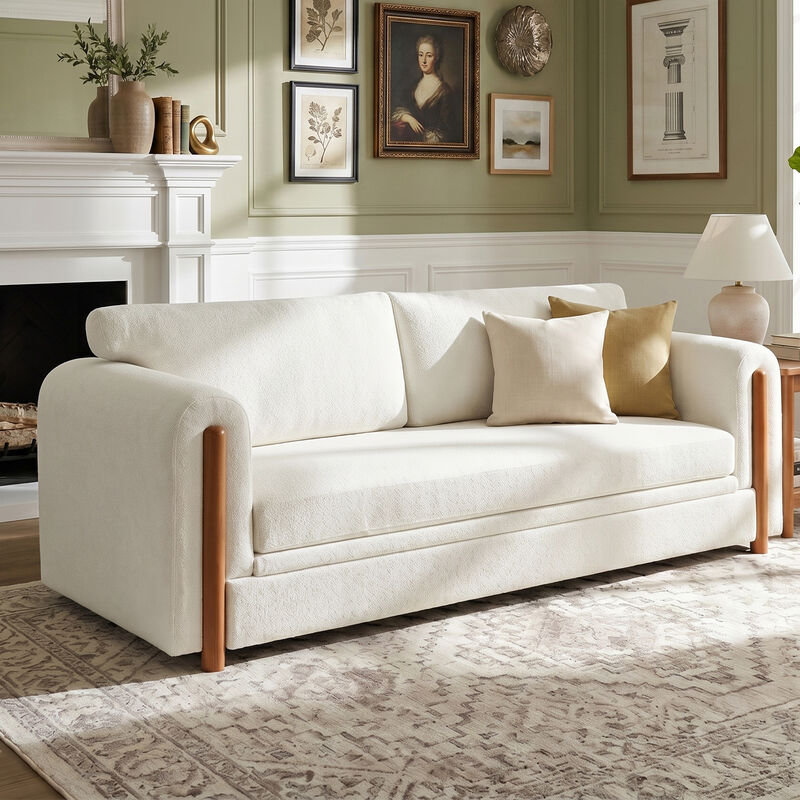 Merax Modern 3-Seater Chenille Sofa with Sculptural Curved Armrests & Rubber Wood Accents image number 2