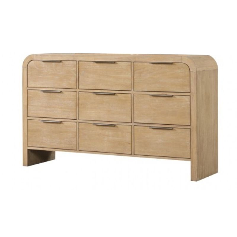 Rexa Wide Dresser, 9 Drawers, Natural Brown Wood, Metal Finger Pulls image number 2