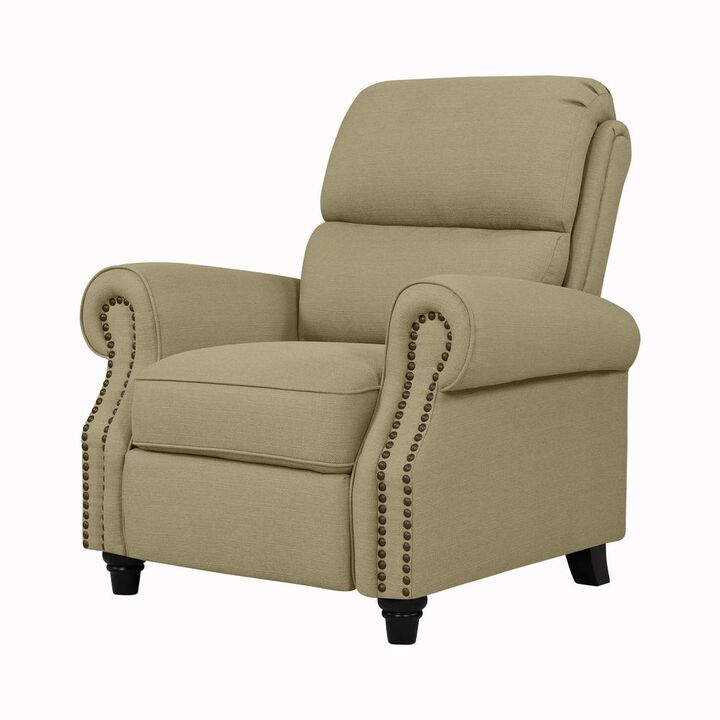 ProLounger Bustle-Back Pushback Recliner with Nailheads in Barley Tan Linen