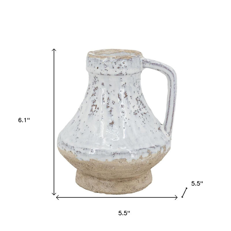 HomeRoots 6" Sand And White Terracotta Round Jug Vase image number 6