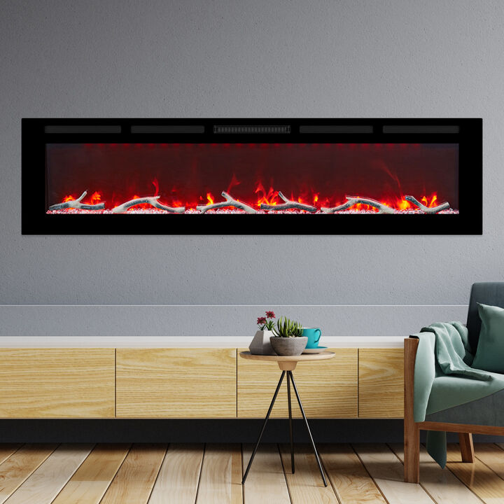 MONDAWE 72" Wall-Mounted Recessed Electric Fireplace 4780 BTU Heater with Remote Control Adjustable Flame Color & Temperature Setting