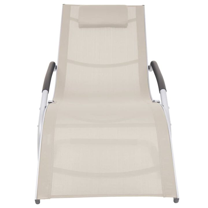 vidaXL Ergonomic Sun Lounger with Pillow | Outdoor Cream & Gray Patio Chair | Textilene Fabric, Aluminum Frame | Weather & Corrosion Resistant | Easy Assembly
