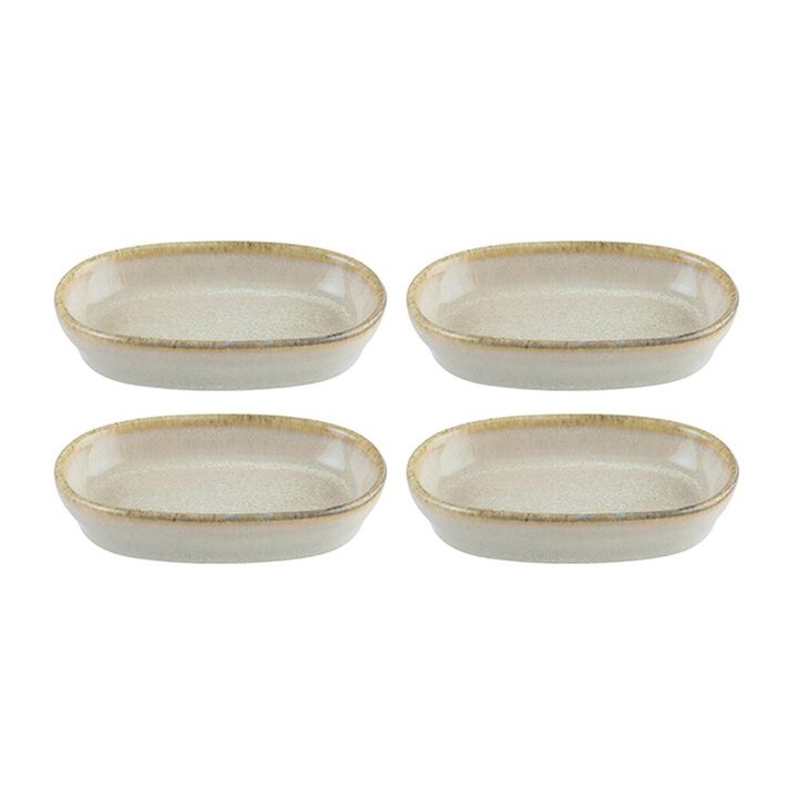 Sand 4" x 2.5" x h:0.75" Oval Beige Porcelain Platter (Set of 4)