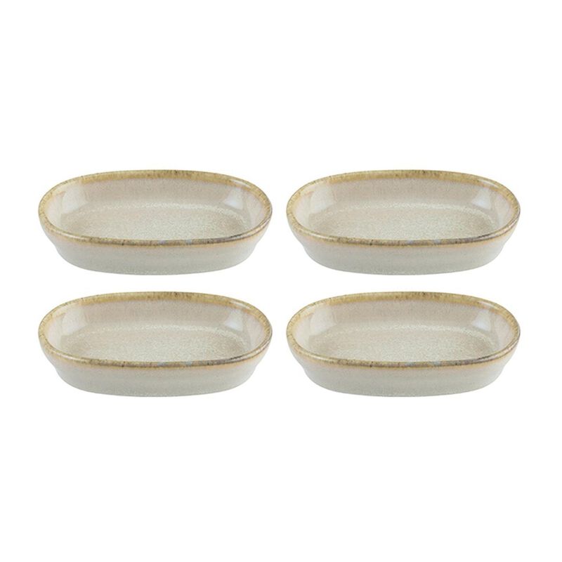 Sand 4" x 2.5" x h:0.75" Oval Beige Porcelain Platter (Set of 4)